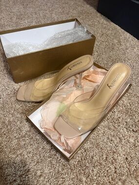 Vivianly Nude Clear Strap Stiletto Slides